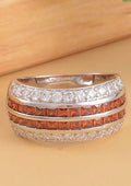Simulated Garnet and White Diamond Multi Row Band Ring in Silvertone - Sticky add to cart bar