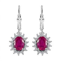Niassa Ruby and Natural White Zircon Sunburst Lever Back Earrings in Platinum Over Sterling Silver 4.75 ctw