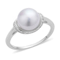 White Freshwater Pearl and Simulated Diamond Ring in Rhodium Over Sterling Silver 0.25 ctw - Sticky add to cart bar