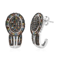 Diamond J-Hoop Earrings in Platinum Over Sterling Silver 7 Grams 2.00 ctw