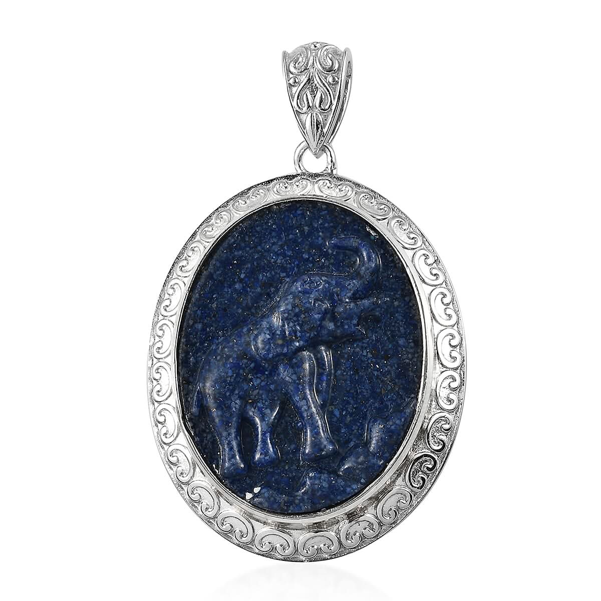 Freshened Lapis Lazuli Solitaire Pendant in Platinum Over Copper 25.90 ctw