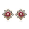 Premium Montepuez Ruby and White Zircon Floral Stud Earrings in Vermeil Yellow Gold Over Sterling Silver 2.00 ctw - Sticky add to cart bar