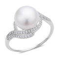 White Freshwater Pearl and Simulated Diamond Ring in Rhodium Over Sterling Silver 0.35 ctw - Sticky add to cart bar