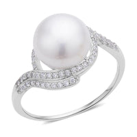 White Freshwater Pearl and Simulated Diamond Ring in Rhodium Over Sterling Silver 0.35 ctw
