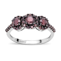 Red Diamond Trilogy Halo Ring in Rhodium & Platinum Over Sterling Silver 1.00 ctw
