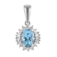 Luxoro 14K White Gold AAA Santa Maria Aquamarine and G-H I2 Diamond Pendant 1.50 ctw