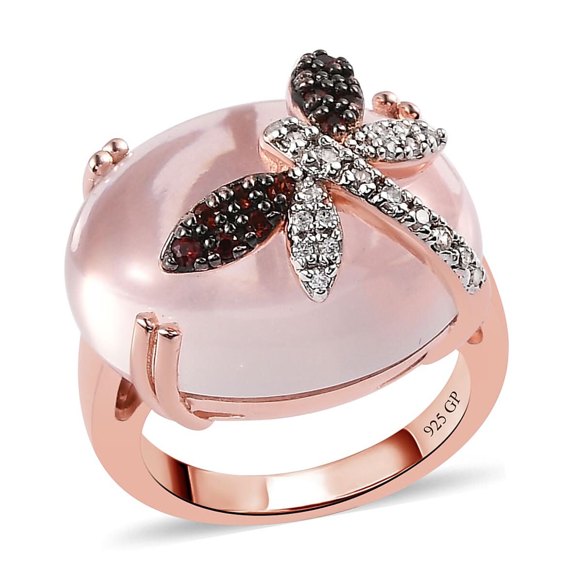 GP Galilea Rose Quartz and Multi Gemstone Dragonfly Ring in 14K Rose Gold Over Sterling Silver 18.75 ctw