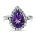 Uruguayan Amethyst and Natural White Zircon Halo Ring in Platinum Over Sterling Silver 3.35 ctw - Sticky add to cart bar