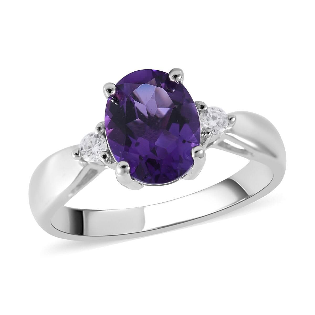 Uruguayan Amethyst and Moissanite Ring in Platinum Over Sterling Silver 1.75 ctw