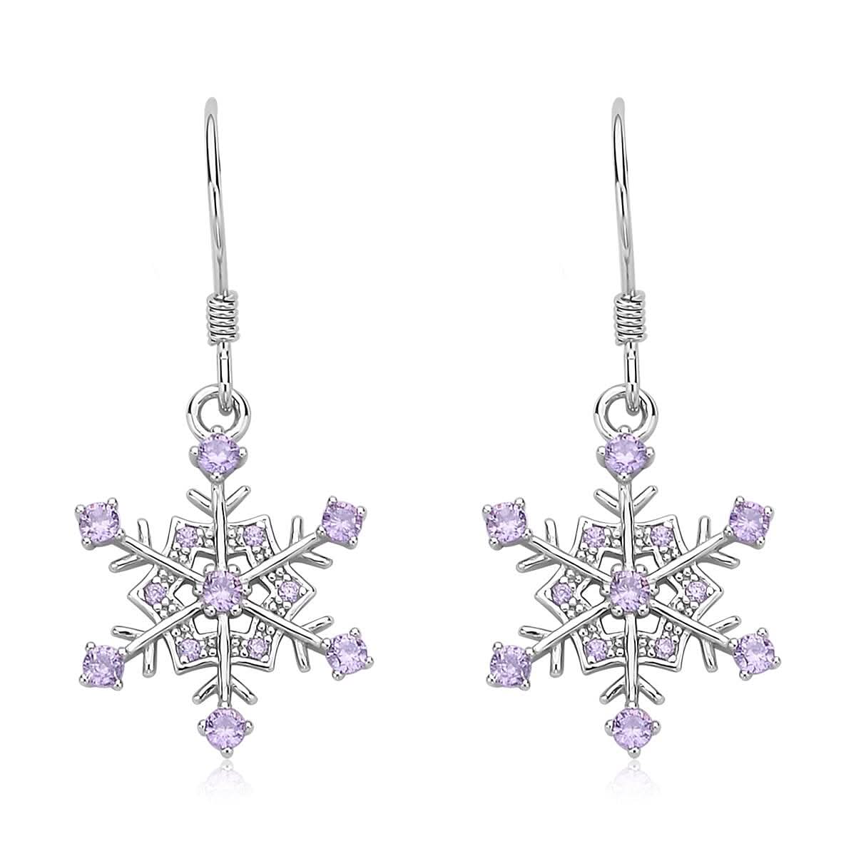 Simulated Purple Diamond Snowflake Earrings in Rhodium Over Sterling Silver