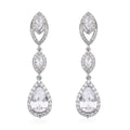 Simulated Diamond Dangle Earrings in Silvertone and Stainless Steel 5.10 ctw , Tarnish-Free, Waterproof, Sweat Proof Jewelry - Sticky add to cart bar