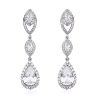 Simulated Diamond Dangle Earrings in Silvertone and Stainless Steel 5.10 ctw , Tarnish-Free, Waterproof, Sweat Proof Jewelry