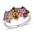 Multi-Tourmaline Floral Ring in Platinum Over Sterling Silver (Size 10.0) 1.65 ctw - Sticky add to cart bar