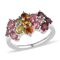Multi-Tourmaline Floral Ring in Platinum Over Sterling Silver (Size 10.0) 1.65 ctw