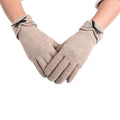 Khaki Cashmere Warm Gloves with Bowknot and Equipped Touch Screen Friendly (9.05"x3.54") - Sticky add to cart bar
