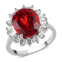 Lab Created Padparadscha Sapphire and White Zircon Floral Ring in Platinum Over Sterling Silver 8.40 ctw