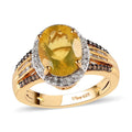 Tanzanian Natural Canary Opal, Natural Champagne and White Diamond Halo Ring in Vermeil Yellow Gold Over Sterling Silver 2.15 ctw - Sticky add to cart bar