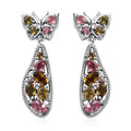 Multi-Tourmaline Butterfly Dangling Earrings in Platinum Over Sterling Silver 2.25 ctw - Sticky add to cart bar