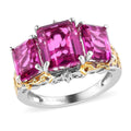 Radiant Orchid Quartz, Natural White Zircon 3 Stone Ring in Vermeil YG and Platinum Over Sterling Silver (Size 10.0) (Delivered in 3-5 Business Days) 6.90 ctw - Sticky add to cart bar