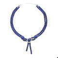 Lapis Lazuli Two Row Beaded Lariat Necklace 18-20 Inches in Silvertone 254.50 ctw - Sticky add to cart bar