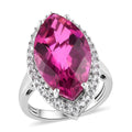 Radiant Orchid Quartz, Natural White Zircon Halo Ring in Platinum Over Sterling Silver (Size 10.0) (Delivered in 3-5 Business Days) 12.35 ctw - Sticky add to cart bar