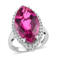Radiant Orchid Quartz, Natural White Zircon Halo Ring in Platinum Over Sterling Silver (Size 10.0) (Delivered in 3-5 Business Days) 12.35 ctw