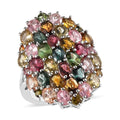 Multi-Tourmaline Elongated Cluster Ring in Platinum Over Sterling Silver 2.60 ctw - Sticky add to cart bar