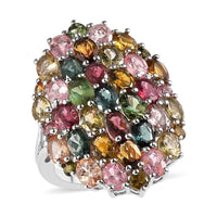Multi-Tourmaline Elongated Cluster Ring in Platinum Over Sterling Silver 2.60 ctw