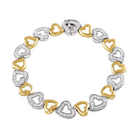 Closeout Diamond Bracelet in 14K Yellow Gold Plated Sterling Silver, Diamond Heart Bracelet (7.50 In) 1.00 ctw