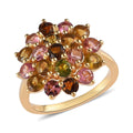Multi-Tourmaline Floral Ring in Vermeil YG Over Sterling Silver (Size 10.0) 2.25 ctw - Sticky add to cart bar