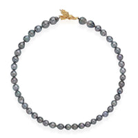 Tahitian Cultured Pearl and Chrome Diopside Dragon Necklace 18 Inches in Vermeil Yellow Gold Over Sterling Silver