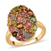 Multi-Tourmaline, Natural White Zircon Celestial Ring in Vermeil YG Over Sterling Silver (Size 10.0) 2.10 ctw