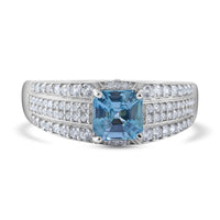 Cambodian Blue Zircon and Natural White Zircon Ring in Platinum Over Sterling Silver 4.15 ctw