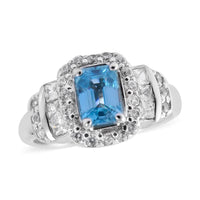 Cambodian Blue Zircon and Natural White Zircon Ring in Platinum Over Sterling Silver 2.35 ctw