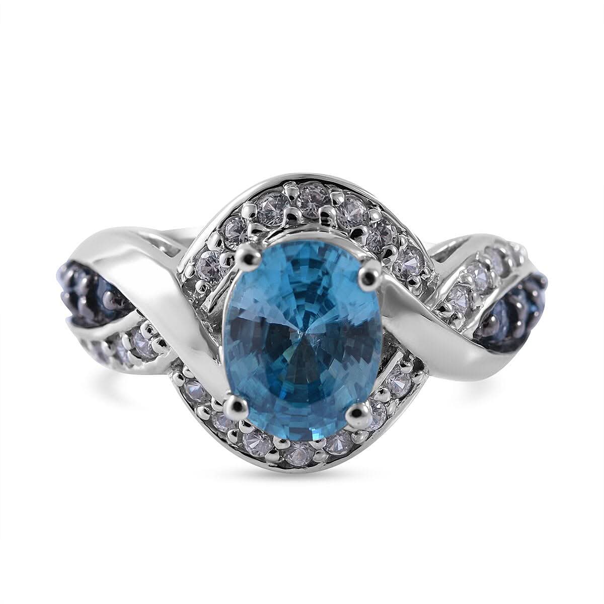 Cambodian Blue Zircon and Multi Gemstone Infinity Shank Ring in Platinum Over Sterling Silver 3.75 ctw