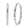 Rhodium Over Sterling Silver 20mm Square-Cut Textured Hoop Earrings (1 g) - Sticky add to cart bar