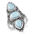 Artisan Crafted Larimar 3 Stone Solitaire Ring in Sterling Silver 4.50 ctw - Sticky add to cart bar