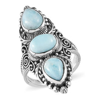 Artisan Crafted Larimar 3 Stone Solitaire Ring in Sterling Silver 4.50 ctw