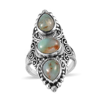 Artisan Crafted Larimar 3 Stone Solitaire Ring in Sterling Silver 4.50 ctw