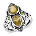 Artisan Crafted Tanzanian Natural Canary Opal and Natural Chrome Diopside Ring in Sterling Silver 1.65 ctw - Sticky add to cart bar