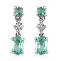 Ethiopian Emerald and White Zircon Dangling Earrings in Platinum Over Sterling Silver 1.15 ctw