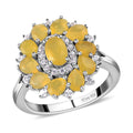 Tanzanian Natural Canary Opal and Natural White Zircon Ring in Platinum Over Sterling Silver 1.75 ctw - Sticky add to cart bar
