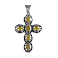 Artisan Crafted Tanzanian Canary Opal Cross Pendant in Sterling Silver 2.00 ctw
