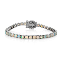 TLV American Natural Sleeping Beauty Turquoise, Moissanite Tennis Bracelet in Platinum Over Sterling Silver (8.00 In) (12 g) (Delivery in 5-7 Business Days) 13.40 ctw