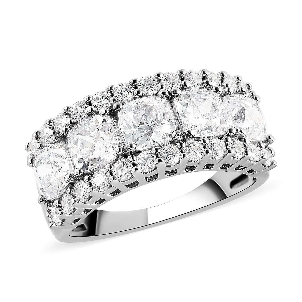 LUSTRO STELLA Made with Finest CZ Ring in Rhodium Over Sterling Silver 7.60 ctw