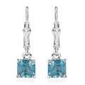 Asscher Cut Premium Cambodian Blue Zircon Solitaire Lever Back Earrings in Platinum Over Sterling Silver 3.25 ctw - Sticky add to cart bar