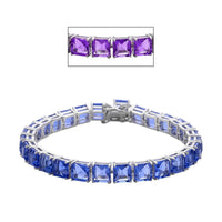 Asscher Cut Color Change Fluorite Tennis Bracelet in Rhodium Over Sterling Silver (6.50 In) 11.40 Grams 34.90 ctw