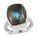 Malagasy Labradorite Solitaire Ring in Platinum Over Copper 10.90 ctw - Sticky add to cart bar