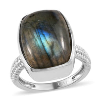 Malagasy Labradorite Solitaire Ring in Platinum Over Copper 10.90 ctw