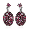 Orissa Rhodolite Garnet Oval Shape Cluster Earrings in Platinum Over Sterling Silver 11.35 ctw - Sticky add to cart bar